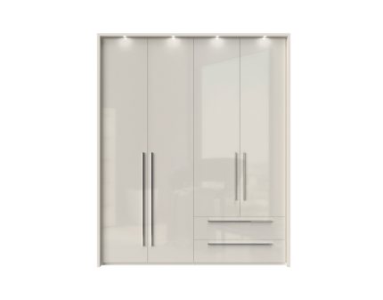 Dulap cu 4 usi cu balamale si 2 sertare PIANO BEIGE 182x224x56cm bej lucios, manere crom