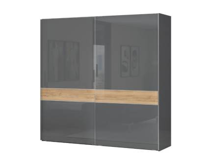 Dulap cu usi glisante ONYX 230x224x61cm antracit lucios/ nuc Pacific, maner crom