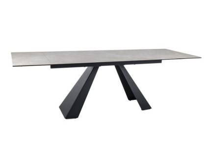 Masa extensibila SALVADORE CERAMIC CREAM din ceramica cu efect de marmura Diamond Cream, metal negru 160-240x90xH77cm
