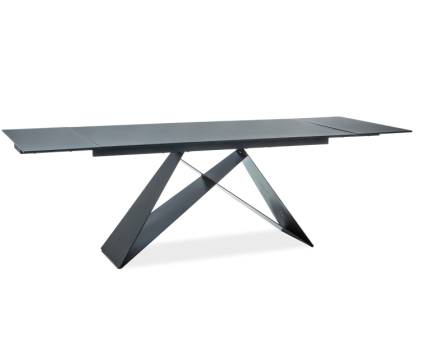 Masa extensibila WESTIN II din sticla securizata termorezistenta cu efect de piatra negru mat, metal negru 160-240x90xH76cm