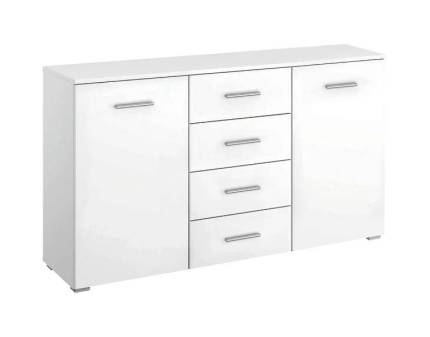 Comoda cu 2 usi si 4 sertare LORCA 140x81x42cm alb lucios 