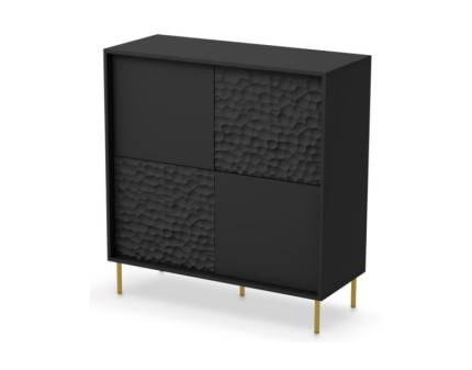 Comoda inalta cu 4 usi BULLET 100x105x41cm negru, picioare aurii 