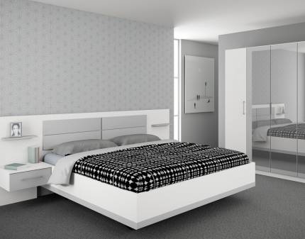 Cadru pat cu noptiere incorporate BOSTON EXTRA 160 / 180cm alb alpin/ silk grey