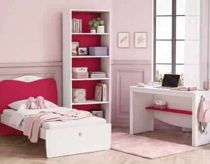 Set dormitor YAKUT pat Line (120x200cm), birou Line, biblioteca Line