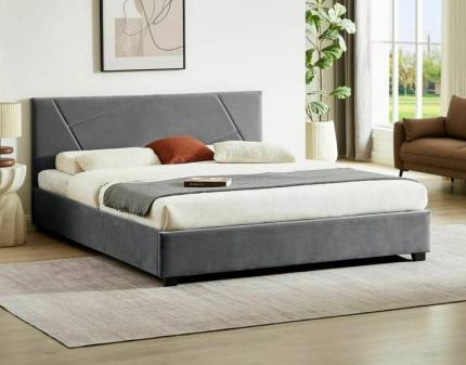 Pat tapitat cu somiera si spatiu pentru depozitare COLUMBIA VELVET 140 / 160cm catifea grey
