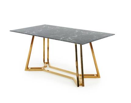 Masa KONAMI din sticla cu efect de marmura neagra, metal auriu 160x90xH75cm