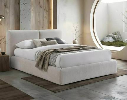 Pat tapitat cu somiera si spatiu pentru depozitare MODENA RAVEN 160x200cm material textil beige