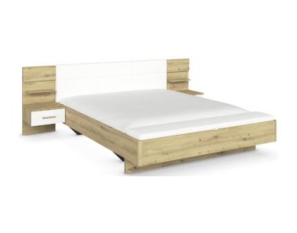 Cadru pat cu noptiere incorporate MOSBACH (180x200cm) stejar Artisan/ alb alpin + ecopiele