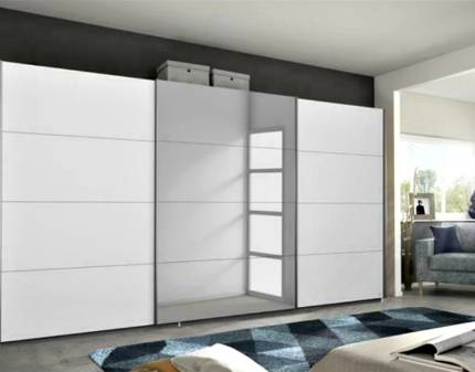 Dulap cu usi glisante KULMBACH 361x229x62cm alb alpin/oglinda configurabil