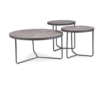 Set 3 masute DEMETER din MDF si furnir cu efect de beton gri, metal negru 80xH40cm / 50xH50cm / 50xH45cm