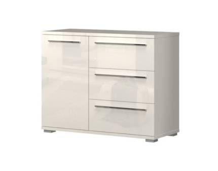 Comoda cu 1 usa si 3 sertare PIANO BEIGE 107x85x45cm bej lucios, manere crom