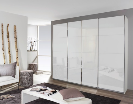 Dulap cu usi glisante SYNCRONO 271x230x62cm alb alpin/ 4 usi sticla alba configurabil