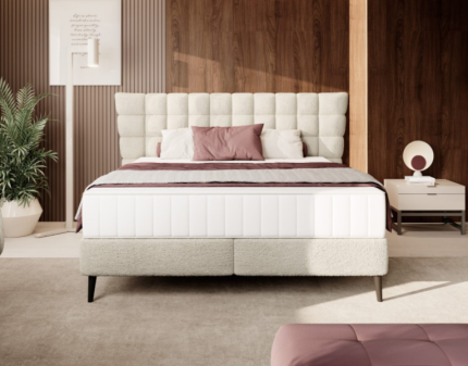 Pat tapitat cu somiera tip placa INFERNO 140/ 160/ 180cm elegant, personalizabil 