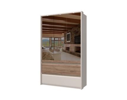 Dulap cu 3 usi cu balamale si 2 serare INVICTUS 142x226x60cm casmir/ stejar tabac - oglinda, rama passepartout cu LED