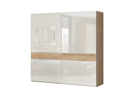 Dulap cu usi glisante GALA 230x224x61cm bej lucios/ nuc Pacific, maner crom