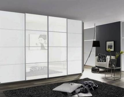 Dulap cu usi glisante SYNCRONO 316x211x62cm alb alpin/ 2 usi sticla alba configurabil