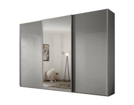 Dulap cu 3 usi glisante 280x222x68cm gri/ sticla gri - oglinda, maner aluminiu model 44 SINFONIE PLUS