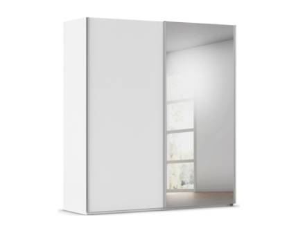 Dulap cu usi glisante TARO 201x223x69cm alb alpin/ oglinda, maner aluminiu 