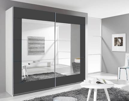 Dulap cu usi glisante ALEGRO 226x210x62cm alb alpin/ gri metalic - oglinda, maner aluminiu