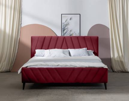 Pat tapitat cu somiera si saltea CALYPSO (140x200cm) catifea gri, picioare negre