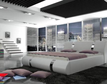 Pat tapitat cu somiera si spatiu pentru depozitare ATLANTIS PROMO (160x200cm) ecopiele alba