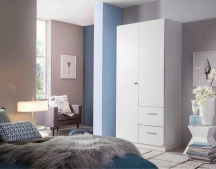 Dulap cu 2 usi cu balamale si 2 sertare BUCHHOLZ 91x197x54cm alb alpin, manere aluminiu