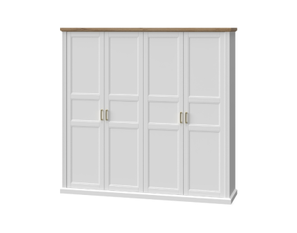 Dulap cu 4 usi cu balamale TARA WHITE 236x227x59cm alb/ Nuc Pacific