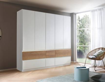 Dulap cu 5 usi cu balamale si 6 sertare WINNIPEG 226x210x56cm alb alpin/ halifax 