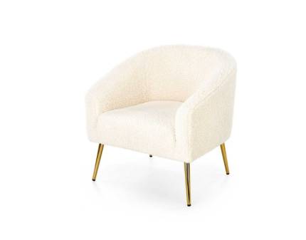 Fotoliu GRIFON material buclat crem, picioare aurii, design luxury 77x67xH78cm