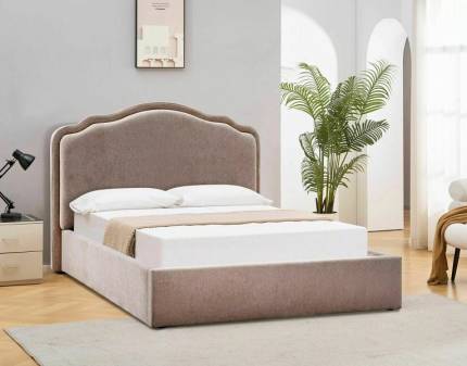 Pat tapitat cu somiera si spatiu pentru depozitare FLORENCJA RAVEN 140 / 160cm material texil cappuccino