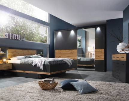 Dormitor L gri metalic/stejar artisan BOSTON EXTRA