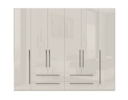 Dulap cu 6 usi cu balamale si 4 sertare PIANO BEIGE 272x224x56cm bej lucios, manere crom