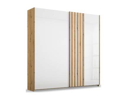 Dulap cu usi glisante MOSBACH 181x210x62cm stejar Artisan/ sticla alba, maner stejar