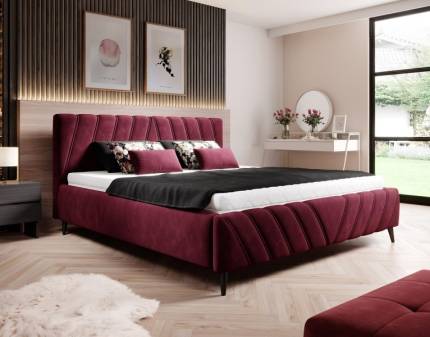 Cadru pat tapitat CALYPSO SR 140/ 160/ 180cm personalizabil, picioare negre/ nuanta lemnului