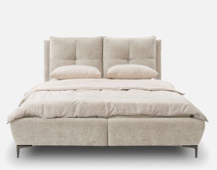 Pat tapitat cu somiera si spatiu pentru depozitare AURA 140/ 160/ 180cm personalizabil, picioare negre