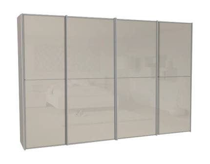 Dulap cu 4 usi glisante 373x222x68cm sand mat/ sticla sand, maner aluminiu model 43 SINFONIE PLUS