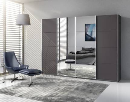 Dulap cu usi glisante SYNCRONO 271x211x62cm gri metalic/ oglinda configurabil