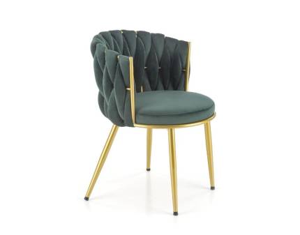 Scaun tapitat K517 elegant, luxury, catifea green 40x48xH79cm, cadru si picioare aurii
