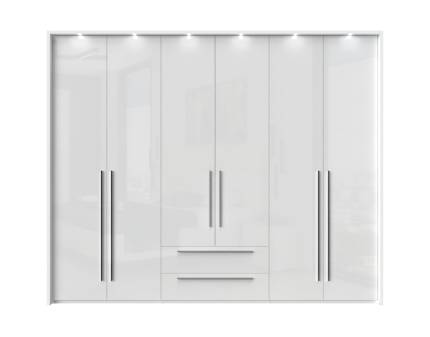 Dulap cu 6 usi cu balamale si 2 sertare PIANO WHITE 272x224x56cm alb lucios, maner crom
