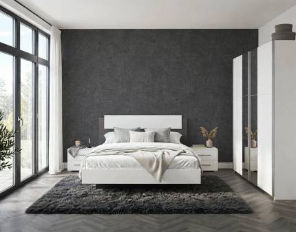 Set dormitor FELLBACH, BORBA cadrul pat (160x200cm) cu 2 noptiere alb alpin si Fellbach dulap 261x210x59cm alb alpin/ oglinda