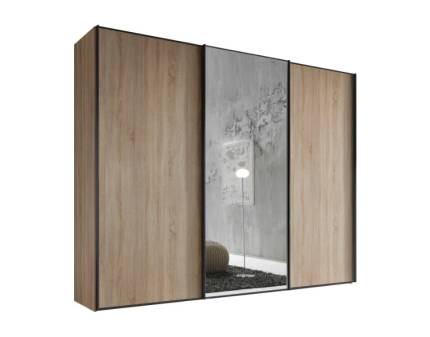 Dulap cu 3 usi glisante 249x222x68cm stejar Sonoma/ oglinda, maner grafit model 2 SINFONIE PLUS 