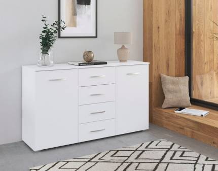 Comoda cu 2 usi si 4 sertare ADITIO PURE 140x81x42cm alb alpin