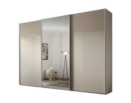 Dulap cu 3 usi glisante 280x200x68cm sand/ sticla sand - oglinda, maner aluminiu model 44 SINFONIE PLUS 