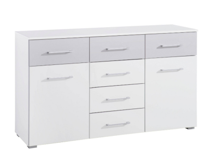 Comoda cu 2 usi si 6 sertare BOSTON EXTRA 140x81x42cm alb alpin/ silk grey