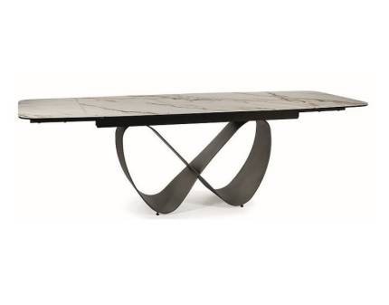 Masa extensibila INFINITY CERAMIC WHITE din ceramica cu efect de marmura Amber Bianco alba, metal negru 160-240x95xH76cm