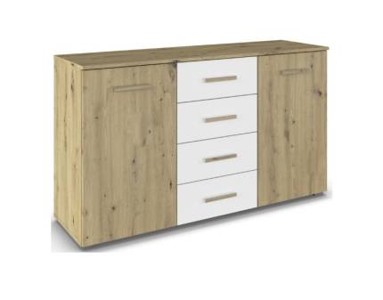 Comoda cu 2 usi si 4 sertare MOSBACH 120x81x42cm stejar artisan/ alb alpin