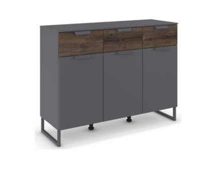 Comoda cu 2 usi si 1 sertar BAREA 120x92x42cm gri metalic/ stejar Atlantic dark 