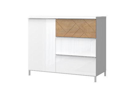 Comoda cu 1 usa si 3 sertare AVIS 107x83x46cm alb lucios/ nuc Pacific