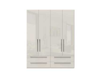 Dulap cu 4 usi cu balamale si 4 sertare PIANO BEIGE 182x224x56cm bej lucios, manere crom