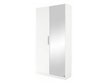 Dulap cu 2 usi cu balamale MINOSA 91x197x41cm alb alpin/ oglinda, maner aluminiu